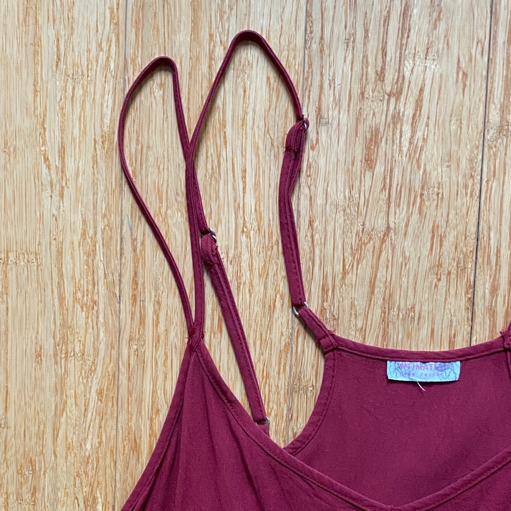 Free People Wine Asymmetrical Hem Double Strap Dress - Picture 3 of 7